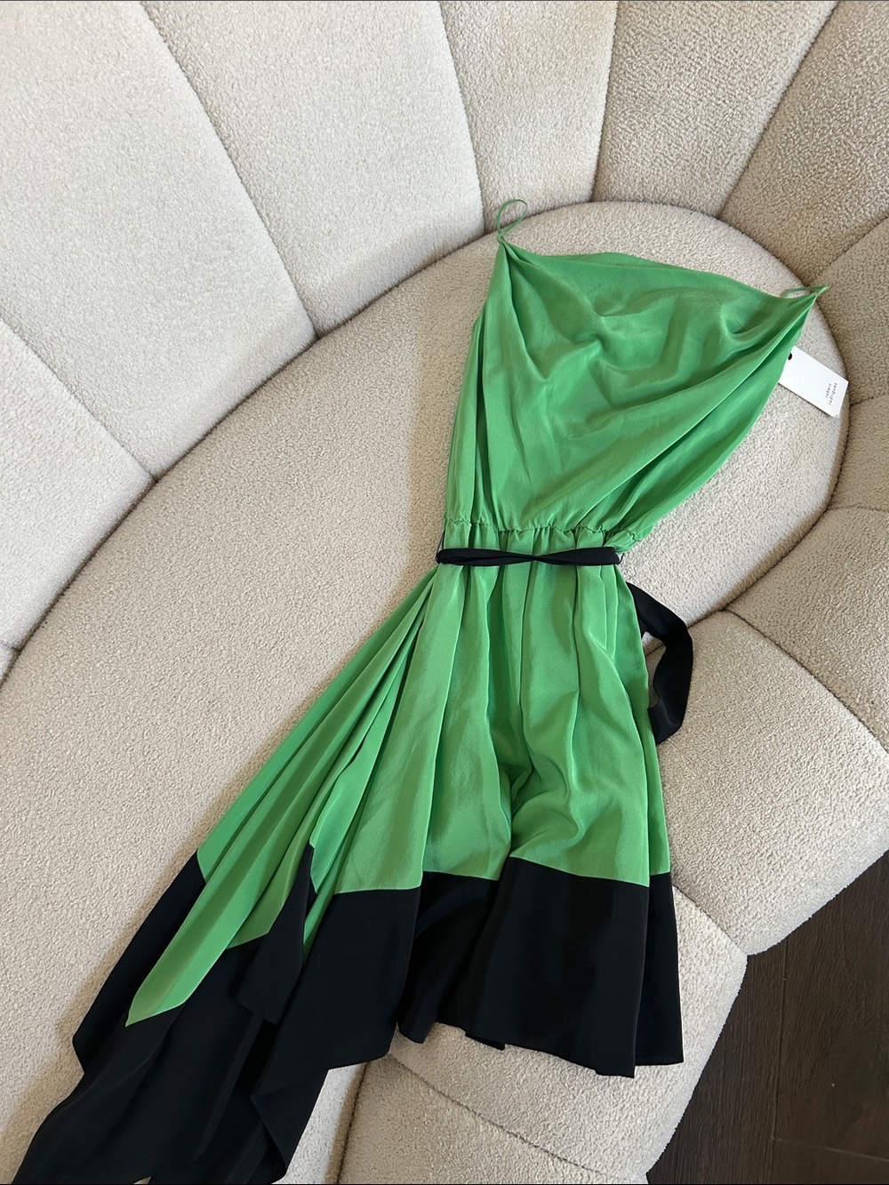 Robert Rodriguez Green and Black Asymmetrical Sleeveless Dress